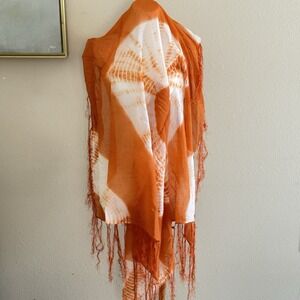 Boho Scarf Wrap Orange Tie Dye 100% Cotton Fringe Festival Hippie India New
